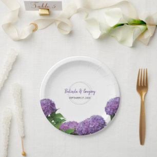 Elegant Purple Hydrangea Wedding Paper Plate