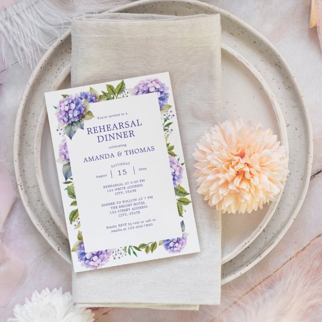 Elegant Purple Hydrangeas Wedding Rehearsal Dinner Invitation (Creator Uploaded)
