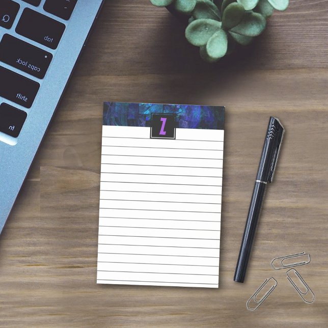 Elegant Purple Initial  Monogram Luminous Blue Post-it Notes (Creator Uploaded)