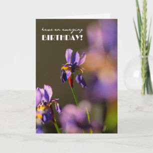 Elegant Purple Iris Floral Birthday Card