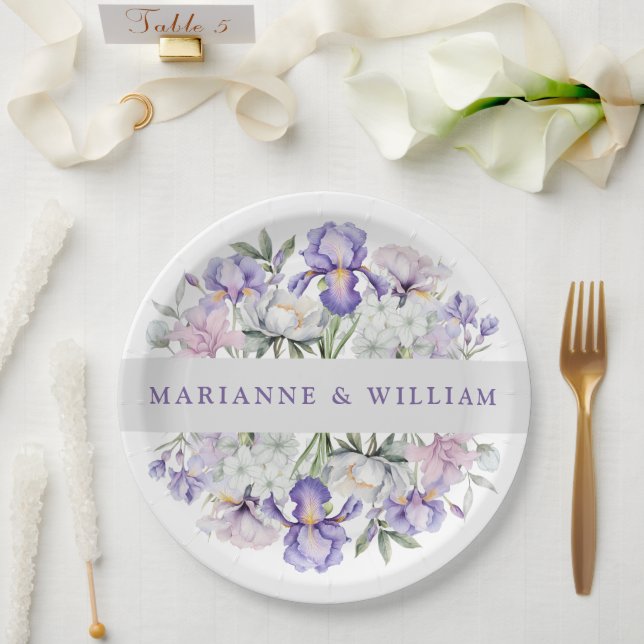 Elegant Purple Iris Romantic Floral Wedding  Paper Plate (Wedding)