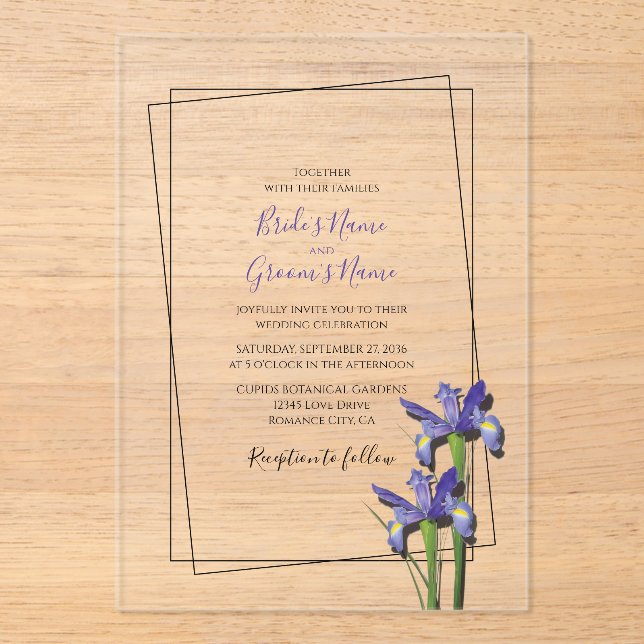 Elegant Purple Iris Wedding Invitations (Front)