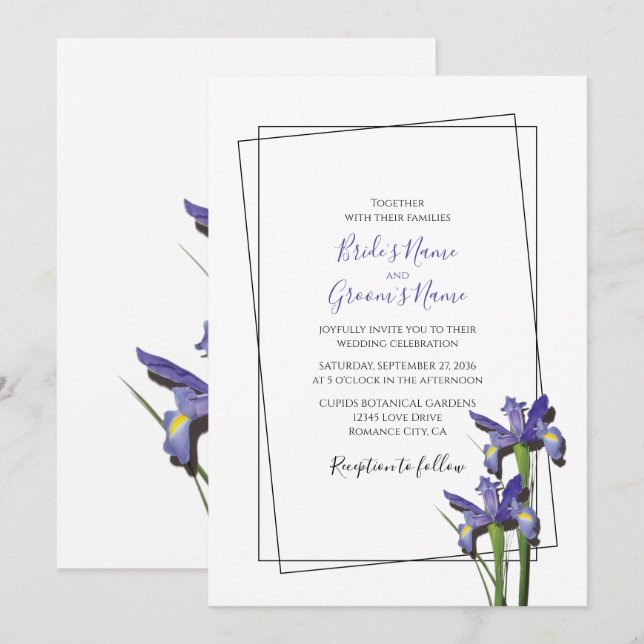 Elegant Purple Iris Wedding Invitations (Front/Back)