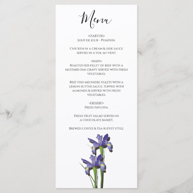 Elegant Purple Iris Wedding Menu (Front)