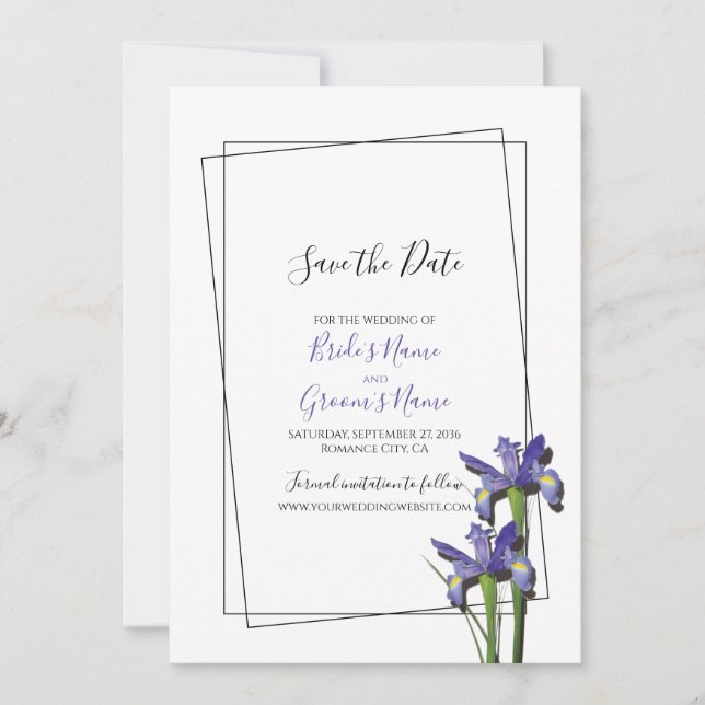 Elegant Purple Iris Wedding Save The Date (Front)