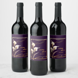 Elegant Purple Ivory Calla Lily Custom Wedding Wine Label
