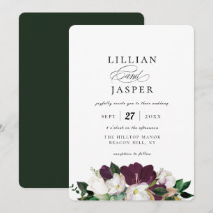 Elegant Purple Ivory Floral Bouquet Wedding Invitation