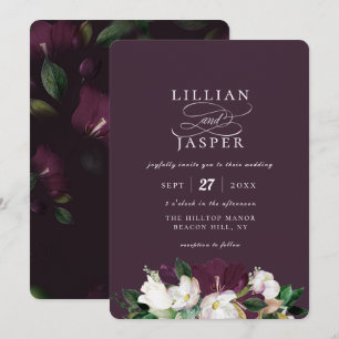 Elegant Purple Ivory Floral Bouquet Wedding Invitation