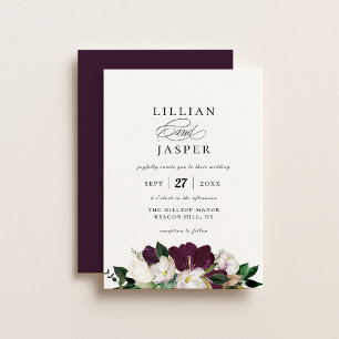 Elegant Purple Ivory Floral Bouquet Wedding Invitation