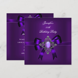 Elegant Purple Jewel Bow Birthday Party Invitation