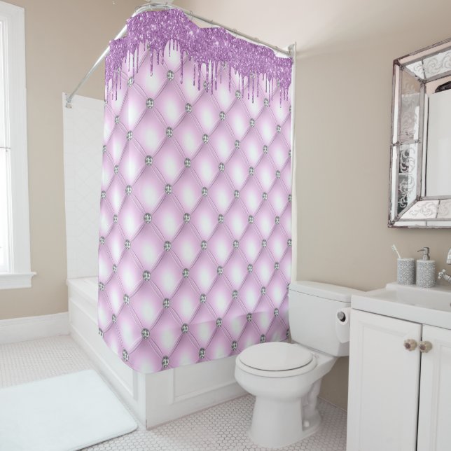 Elegant Purple Jewel Quilted Pretty Shower Curtain (In Situ)