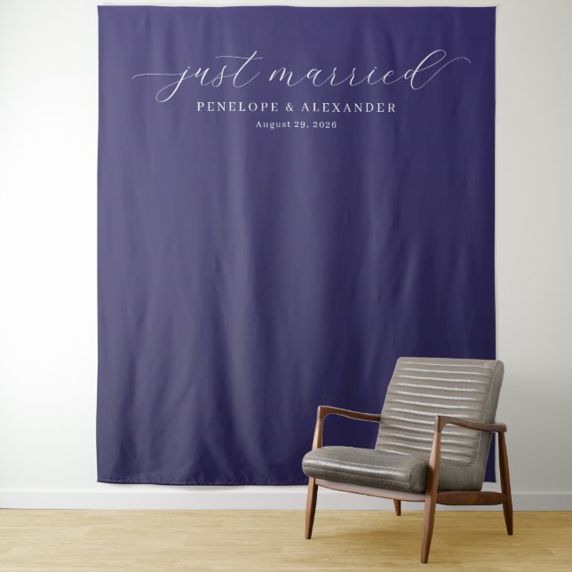 Elegant Purple Just Married Calligraphy Tapestry (In Situ)