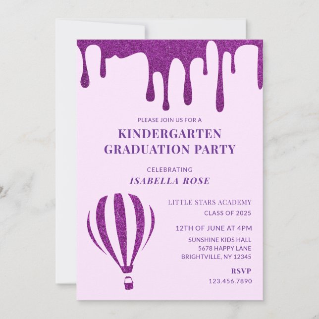 Elegant Purple Kindergarten Graduation Party Invitation (Front)