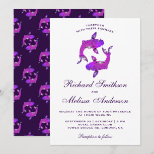 Elegant Purple Koi Fish Wedding Invitation