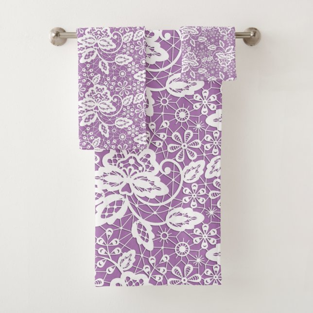 ELEGANT PURPLE LACE BATHROOM TOWEL SET (Insitu)