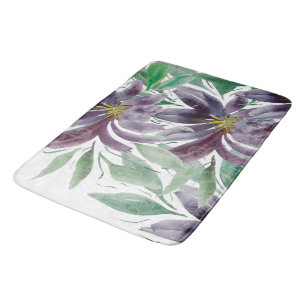 Elegant Purple Lace Lotus Watercolor Bath Mat