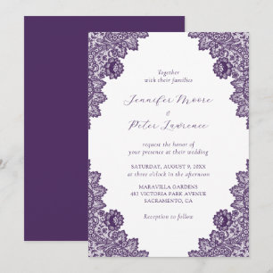 Elegant Purple Lace Wedding Invitation
