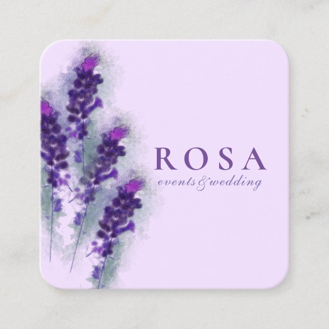 Elegant Purple Lavander Flowers Square Business Card (Front)
