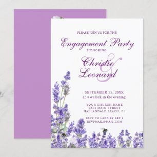Elegant Purple Lavander Flowers Wedding Engagement Invitation