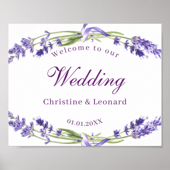 Elegant Purple Lavander Flowers Wedding Welcome Poster (Front)