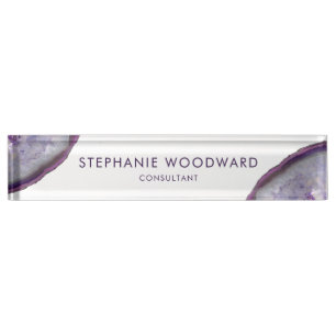 Elegant Purple Lavender Agate Geode Nameplate