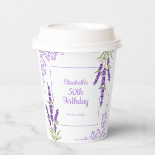 Elegant Purple Lavender Antique Frame Birthday Paper Cups
