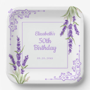 Elegant Purple Lavender Antique Frame Birthday Paper Plate