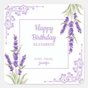 Elegant Purple Lavender Antique Frame Birthday Square Sticker