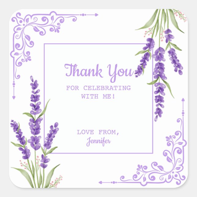 Elegant Purple Lavender Antique Frame Birthday Square Sticker (Front)