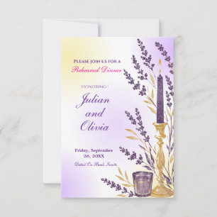 Elegant Purple Lavender Candle Rehearsal Dinner RSVP Card