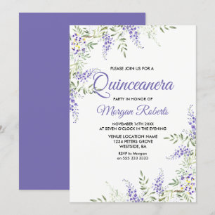 Elegant Purple Lavender Floral Quinceanera Invite