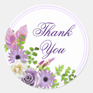 Elegant Purple Lavender Floral Thank You Classic Round Sticker