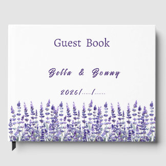 Elegant Purple Lavender Floral Wedding  Guest Book