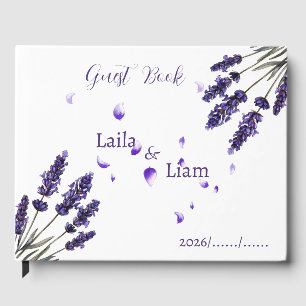 Elegant Purple Lavender Floral Wedding Guest Book