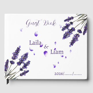 Elegant Purple Lavender Floral Wedding  Guest Book