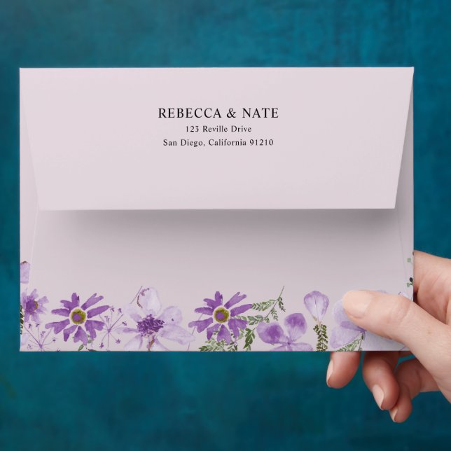 Elegant Purple Lavender Florals 5x7 Card Envelope (Hand)