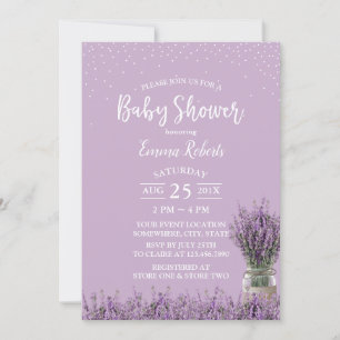 Elegant Purple Lavender Flowers Baby Shower Invitation