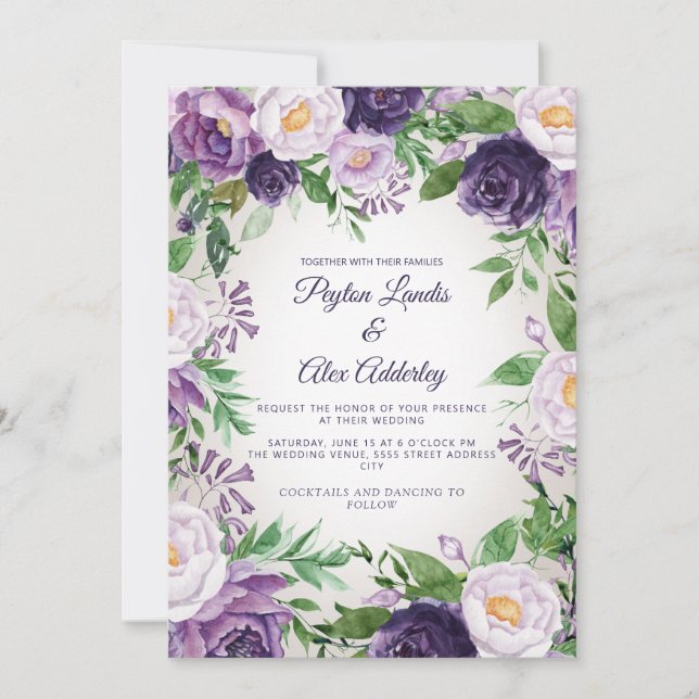Elegant Purple Lavender Greenery Wedding   Invitation (Front)