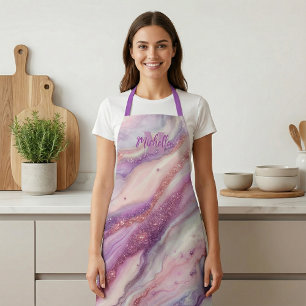 Elegant Purple Lavender Marble with Glitter Veins Apron