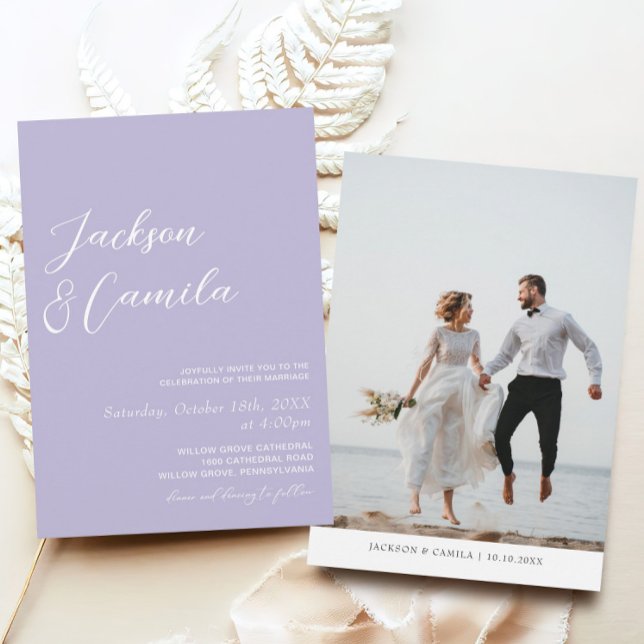 Elegant Purple Lavender Photo Wedding  Invitation (Creator Uploaded)