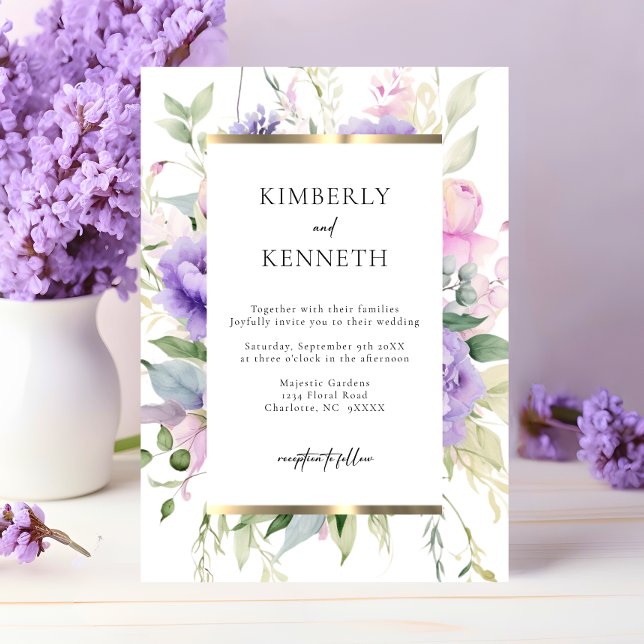 Elegant Purple Lavender Pink Floral Wedding  Invitation (Elegant Purple Lavender Pink Floral Wedding Invitation)