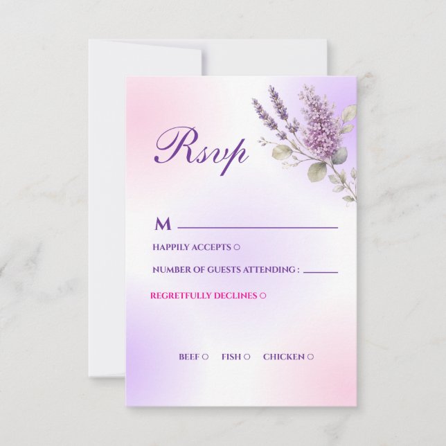 Elegant Purple Lavender RSVP Card (Front)