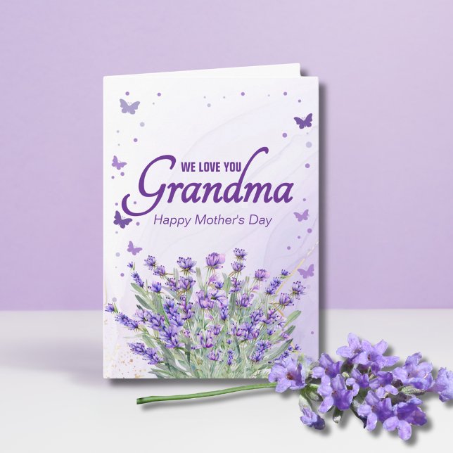 Elegant Purple Lavender We Love You Grandma  Card (Creator Uploaded)