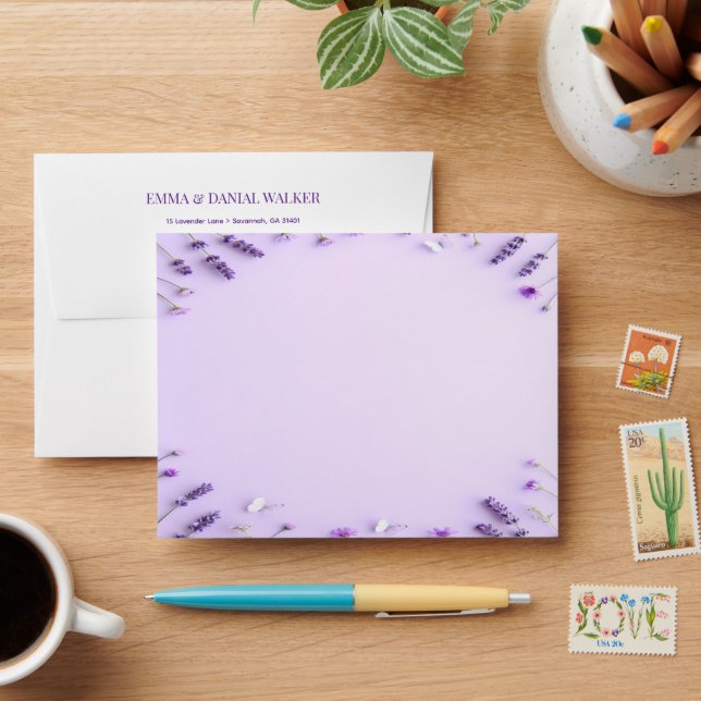 Elegant Purple Lavender Wedding Return Address Envelope (Desk)