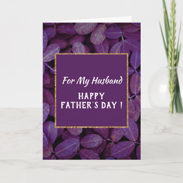 Elegant Purple Leaf Fathers Day For Husband Holiday Card (Front)