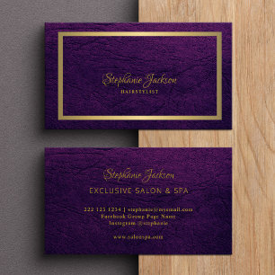 Elegant purple leather gold frame professional business card
