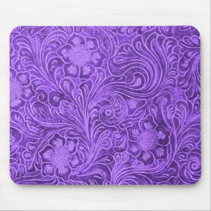 Elegant Purple Leather Look Floral Embossed Design Mouse Mat