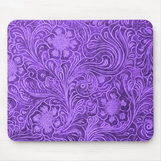 Elegant Purple Leather Look Floral Embossed Design Mouse Mat (Front)