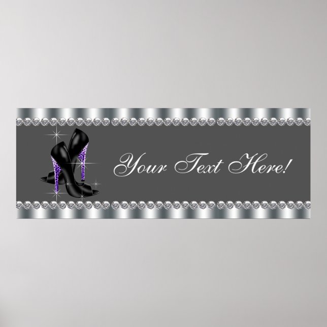 Elegant Purple Leopard High Heel Shoe Party Banner Poster (Front)