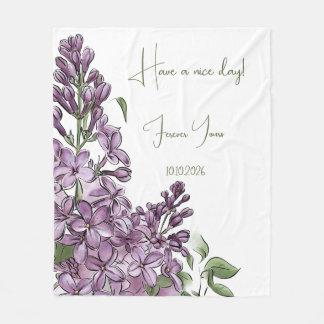 Elegant Purple Lilac Botanical Floral Cosy Fleece  Blanket